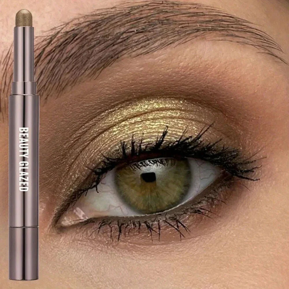 BEAUTY GLAZED 10 Colors Eyeshadow Stick Long-lasting Waterproof Eyeshadow Pen with Double Head Brush Matte and Shimmer Shade