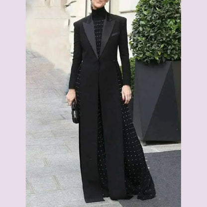 Missuoo Notched Collar Long Sleeves Slim Fit Long Coat for Urban Women Autumn Fashion Black Split-side Blazer Outerwears