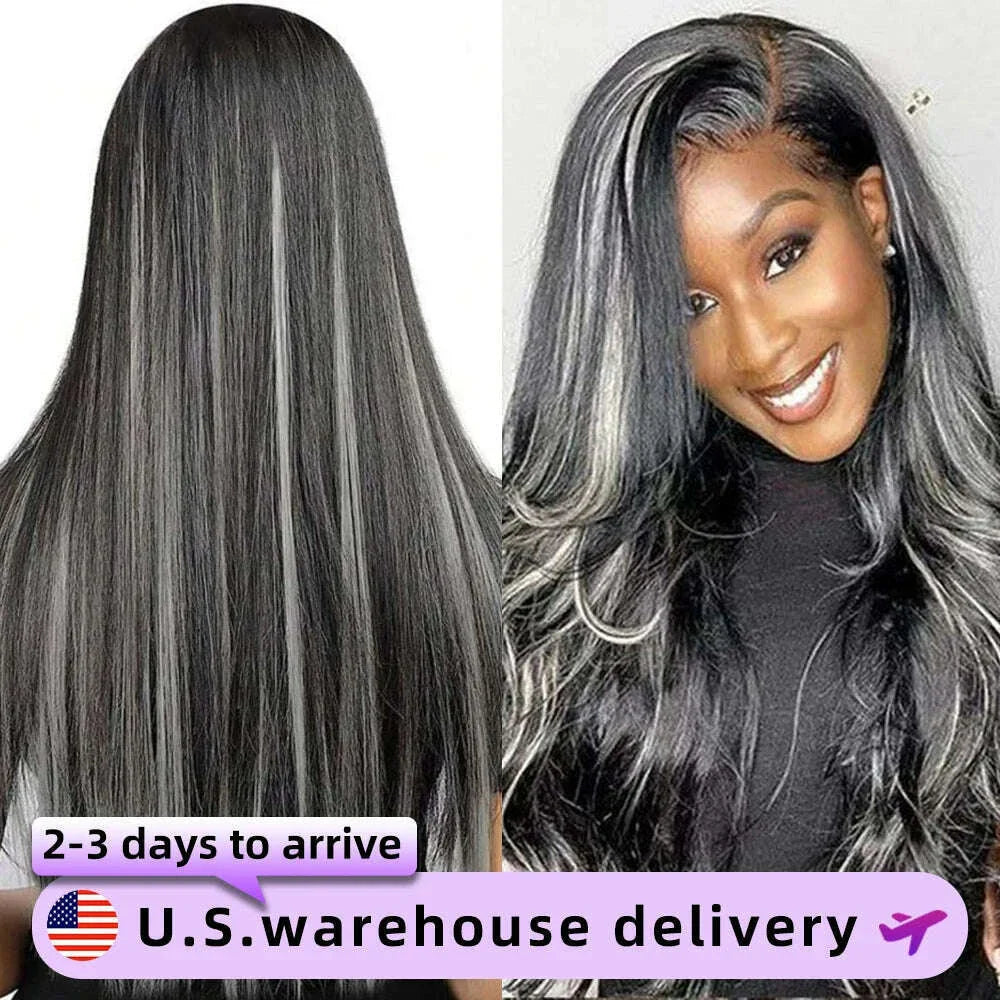 200% Density Silver Grey Straight 13x6 HD Lace Frontal Wigs Human Hair 30 32 Inch Human Hair Wigs Straight Brazilian For Women
