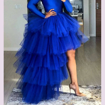 Women Tulle Petticoat Tiered High Low Elastic Waist Tutu Skirts Puffy Long Soft Net Gown Underskirt Prom Maxi Skirt Free Size