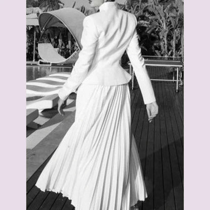 TWOTWINSTYLE Solid Two Piece Set For Women Stand Collar Long Sleeve Spliced Button Tops High Waist Skirt Chic Set Female Fashion