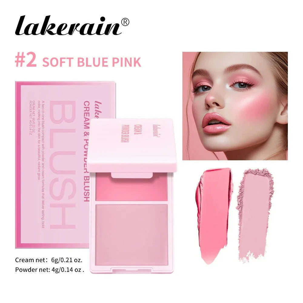 5Colors Cream & Powder Blush Matte Dewy Rosy Blush Makeup Pan Long-lasting Wearing High Pigment Natural Matte Blush Cosmtics