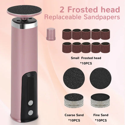 2-in-1 Electric Pedicure Foot Callus Remover Foot Care Electronic Foot Grinder & Replacement Sandpaper Dead Skin Pedicure Tool