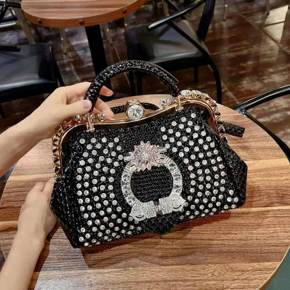2023 New Luxury Fashion Diamonds Women&#39;s Handbags Leather Design Clip Rhinestone Bag Portable Tote Shoulder Messenger Bags