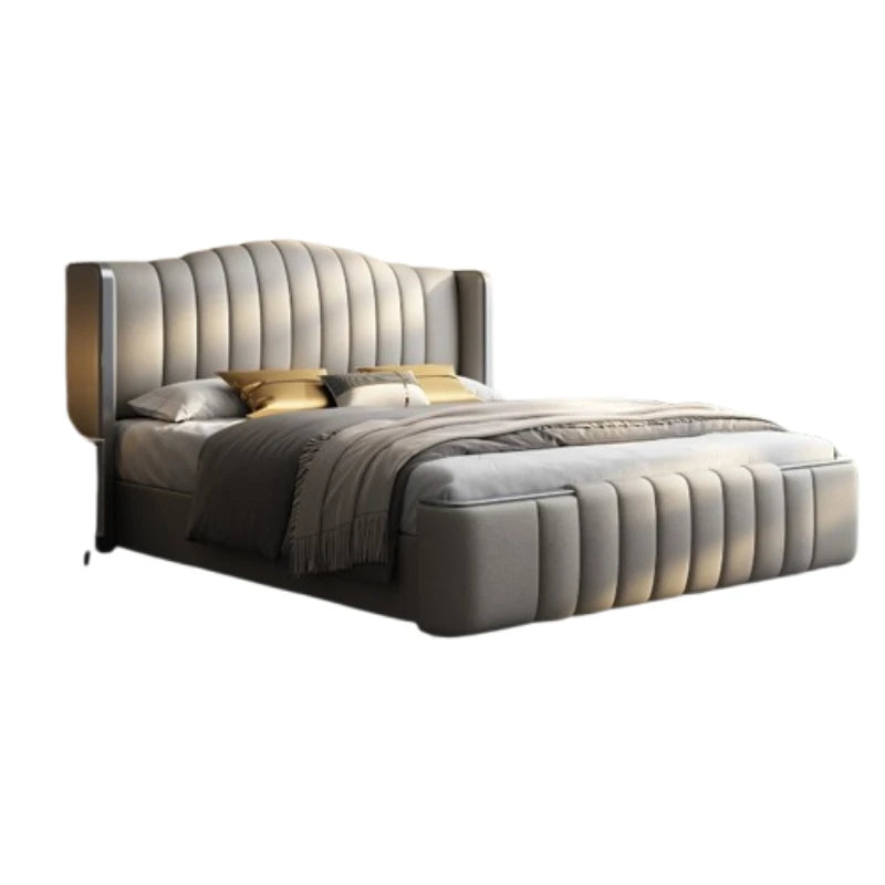 Design Simple Italian Type Bed Cowhide Luxurious Standing Sleeping Bed Double Wedding Camas De Matrimonio Dormitorio Furnitures