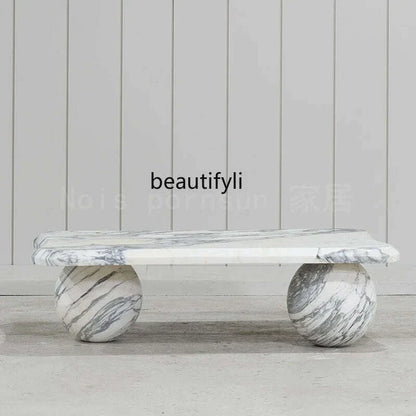 Marble coffee table with large white color, Nordic marble   in the living room, small apartment simple household coffee table