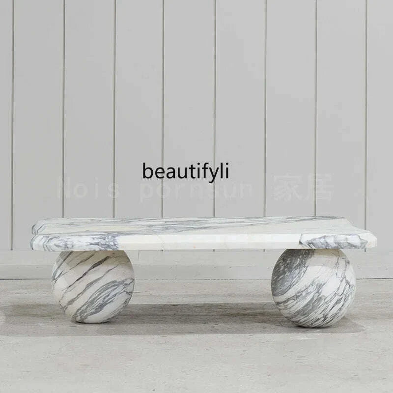 Marble coffee table with large white color, Nordic marble   in the living room, small apartment simple household coffee table