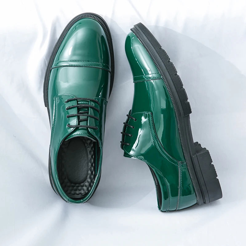 Classic Green Style Casual Derby Formal Shoes Career Office Leather Shoes Pointy Toe Handmade Business Wedding Dress Shoes Men