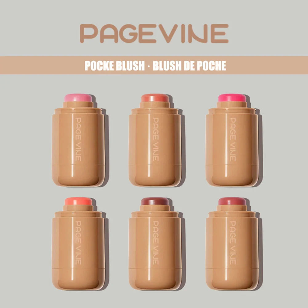 PAGE VINE Pocket Blush Stick Multi-Functional 6 Colors Lip & Cheek Highlighter Waterproof Natural Glow Balm