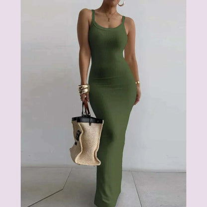 2025 Women s Sleeveless Strap O neck Sexy Belt Colorful Printed Long Skirt Evening Dress Y2k Sleeveless Solid Color Tight Fit