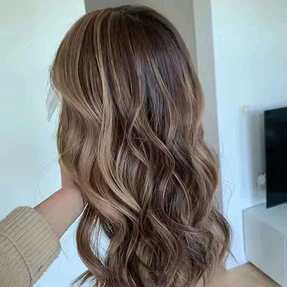 Premium European Synthetic Hair lace Top Jewish wig Brown caramel highlights colored lace front wig Hight Density For Women Use