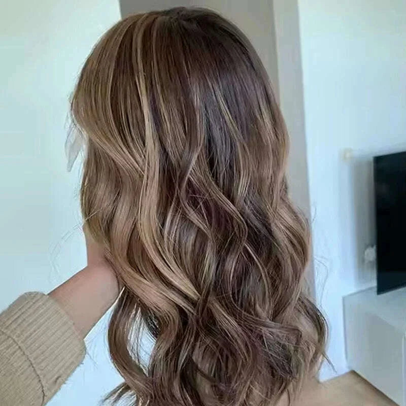 Premium European Synthetic Hair lace Top Jewish wig Brown caramel highlights colored lace front wig Hight Density For Women Use
