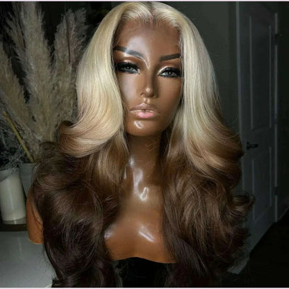 OmBre Blonde Lace Front Wigs For Women Synthetic 13X4 Lace Frontal Wigs Pre Plucked Hairline With Baby Hair Wig 200% Density