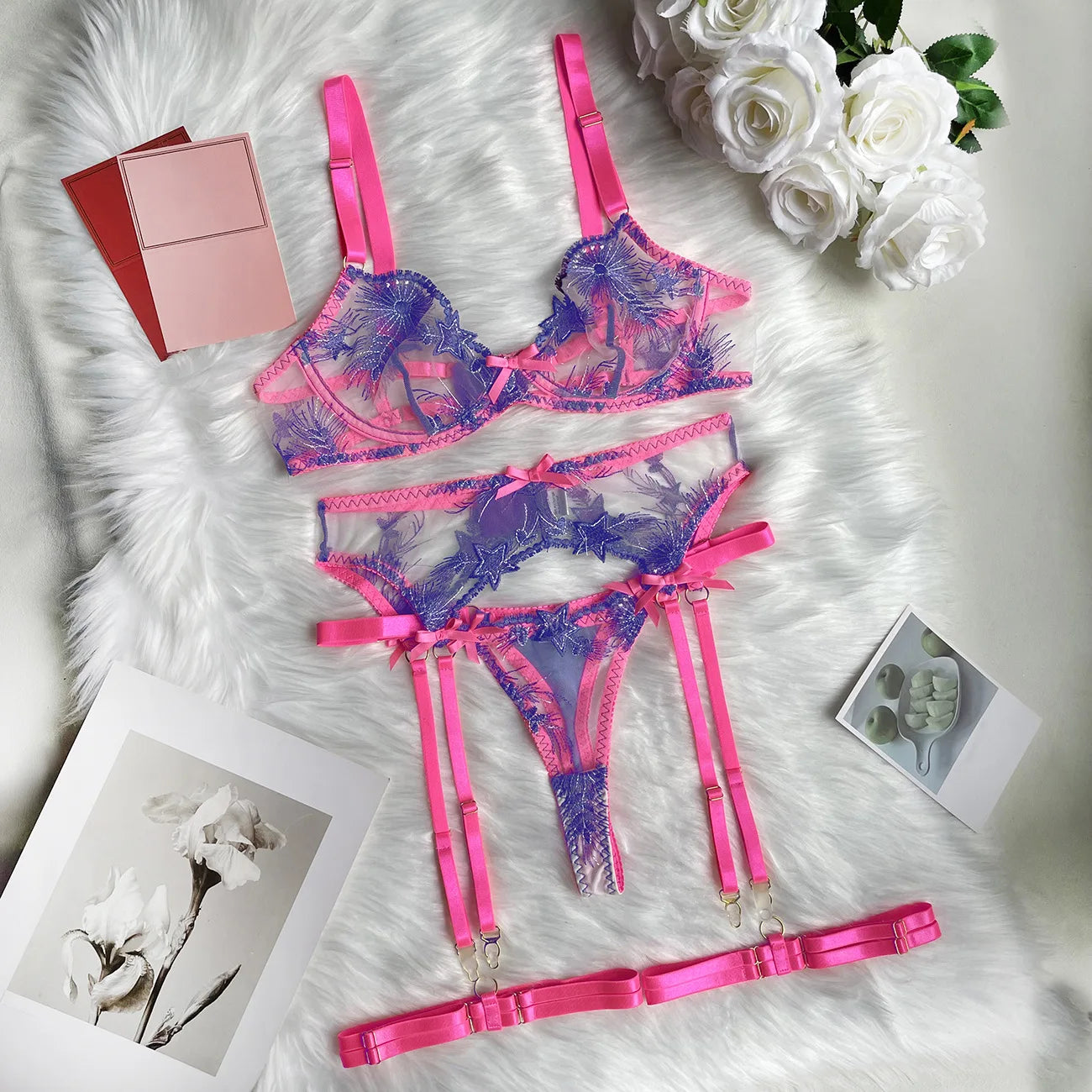 Bra set Tight fitting thin transparent mesh embroidery sexy underwear woman sexy lingerie 2 pieces sexy set women's Sex shop xxx