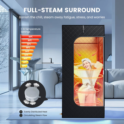 Full Body Home Steam Sauna Set 2.6L Large Steam Pot One Person Sauna Spa with Time Temperature Remote Control Detox Therapy