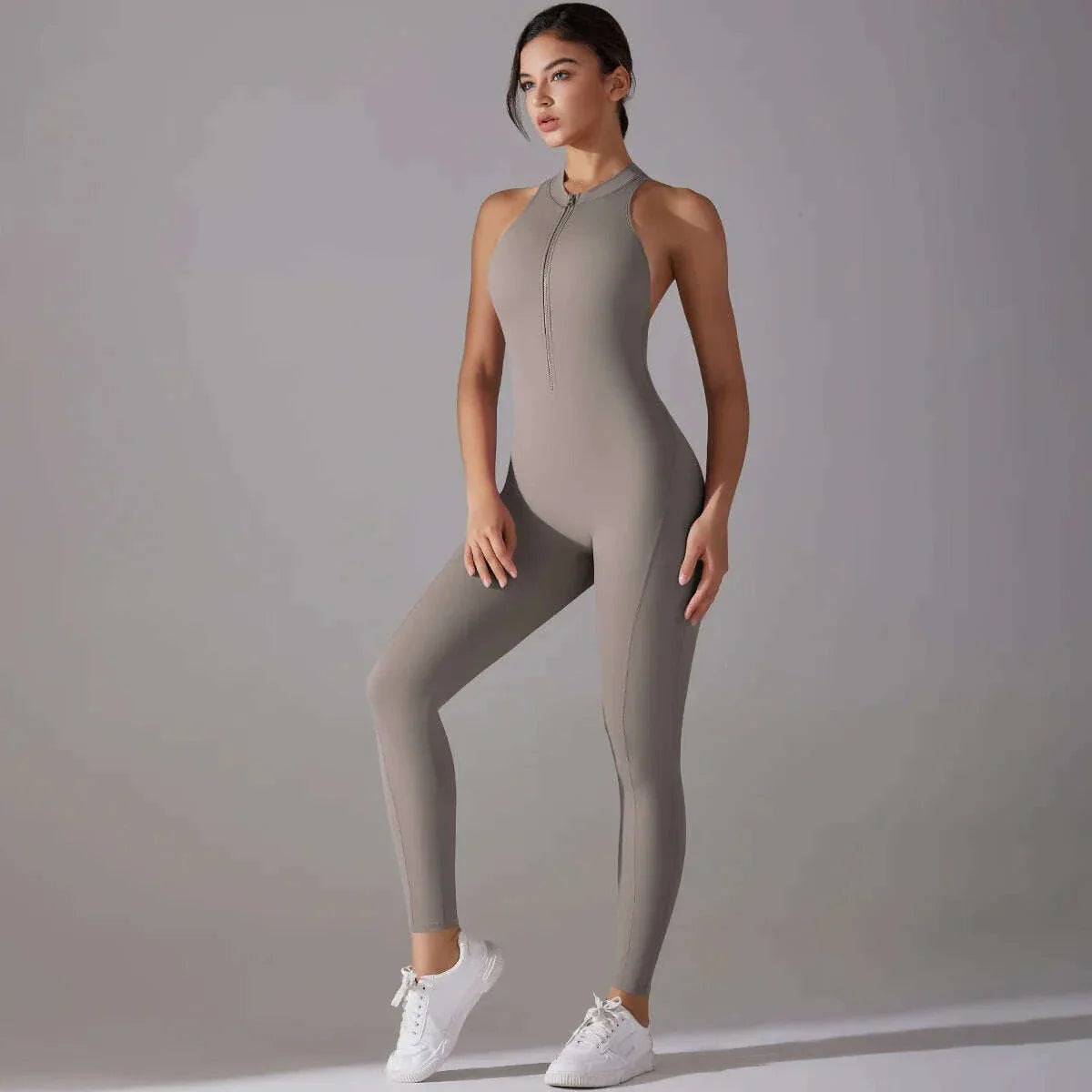 Sexy Hollow Backless Scrunch Sporty Jumpsuit Raises Butt Woman Gym Set One Piece Sport Suit Sleeveless Zip Yoga Fitness Overalls