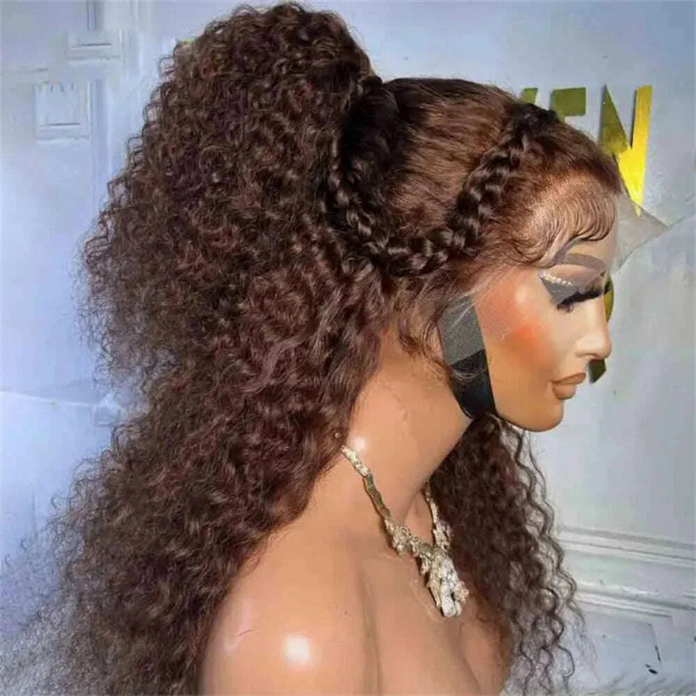 26inch 180density Soft Kinky Curly Wig Brown Lace Front Wig For Women Baby Hair Synthetic Wigs Heat Temperature Glueless