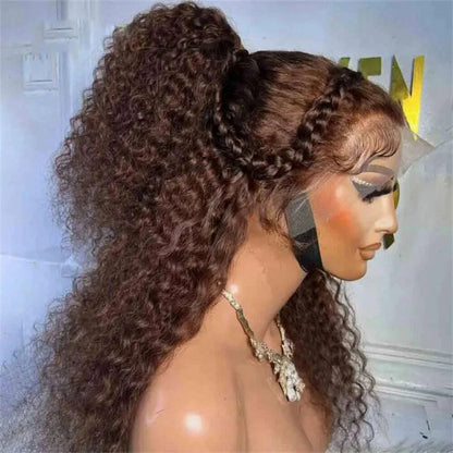 26inch 180density Soft Kinky Curly Wig Brown Lace Front Wig For Women Baby Hair Synthetic Wigs Heat Temperature Glueless