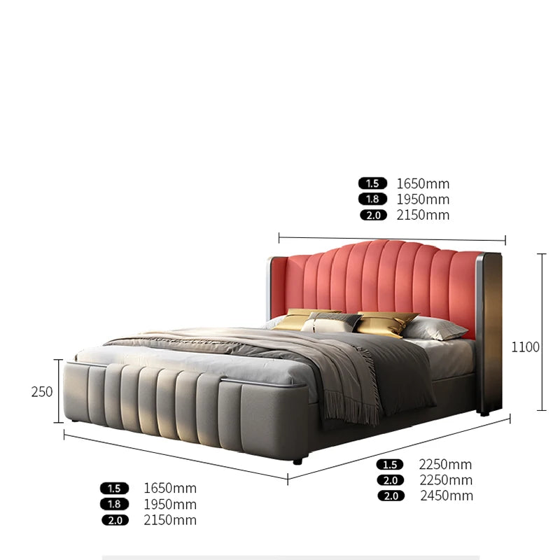 Design Simple Italian Type Bed Cowhide Luxurious Standing Sleeping Bed Double Wedding Camas De Matrimonio Dormitorio Furnitures