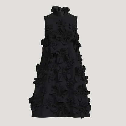 TWOTWINSTYLE Soild Slimming Dresses For Women Stand Collar Sleeveless Patchwork Appliques DesignerDress Female Fashion Clothes