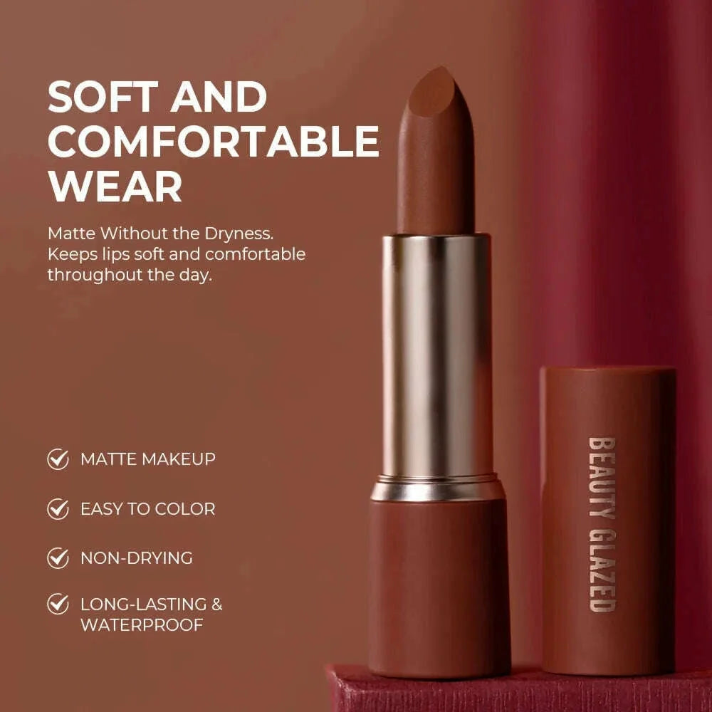 Barely Matte Cocoa Lipstick Creamy Texture Nourishing Care Long Lasting Waterproof  All Skin Types Brown Hue Matte Lipstick