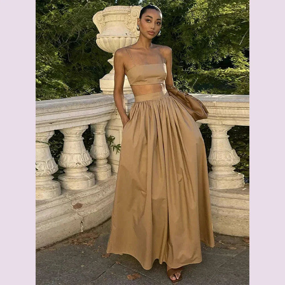 Women Tube Top Skirt Set Sexy Off Shoulder Suspenders Blouse Loose Elastic Waist Skirts Female Suits 2025 Summer Lady Outwear