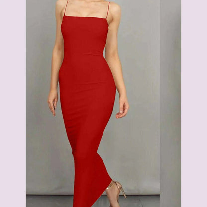 2025 New Spring Summer Women's High Elastic Sleeveless Backless Dress Long Sling Dresses Club Sexy Suspender Dress