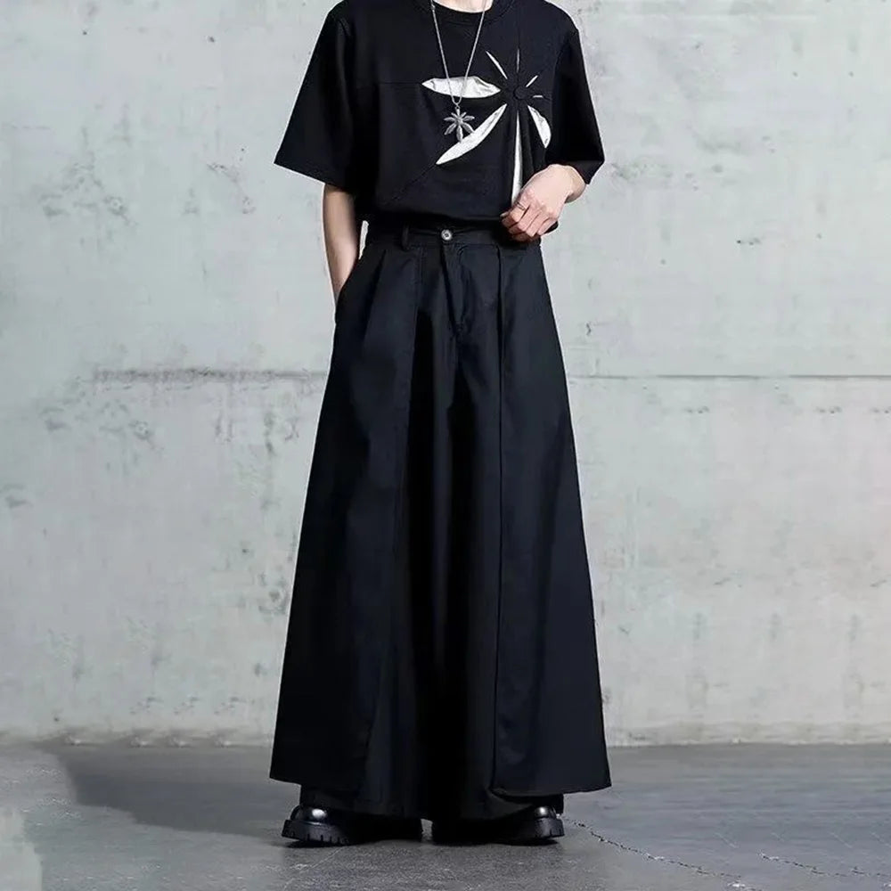 Gothic Y2K Single Layer Thick Japanese Culottes Dark Style Streetwear Draped Personality All Match Casual Pants Unisex 2024