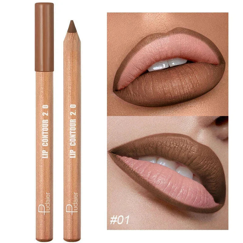 Nude Brown Lipliner Pen Wooden Matte Lip Liner Waterproof Lipstick Pencil Easy To Wear Non-stick Cup Lip Contouring Pen Cosmetic