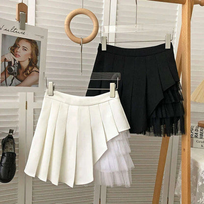 Pleated Skirts Women Chic Summer Party All-match Schoolgirls Clothing Vintage Slim Simple Pure Faldas Ulzzang Y2k Mesh Design