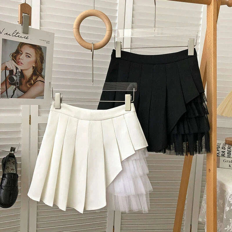 Pleated Skirts Women Chic Summer Party All-match Schoolgirls Clothing Vintage Slim Simple Pure Faldas Ulzzang Y2k Mesh Design