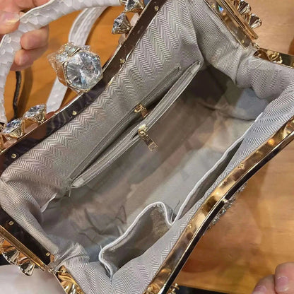 New Rhinestones Top-handle Bags For Women PU Leather Luxury Handbags Women Frame Designer Ladies Crossbody Bag Sac A Main