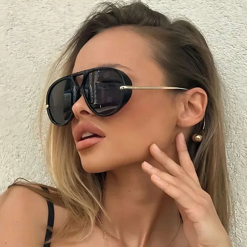 Luxury Brand Designer Oversized Pilot Sunglasses Women For Men 2025 Popular Vintage Sun Glasses Punk Double Bridge Eyeglasses