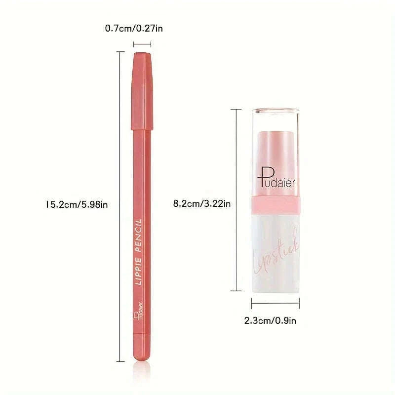 2pcs Glitter Lipstick and Matte Lip liner Set - Nude Pink Lip Makeup Kit - Long Lasting, Waterproof, Creamy Texture For Women