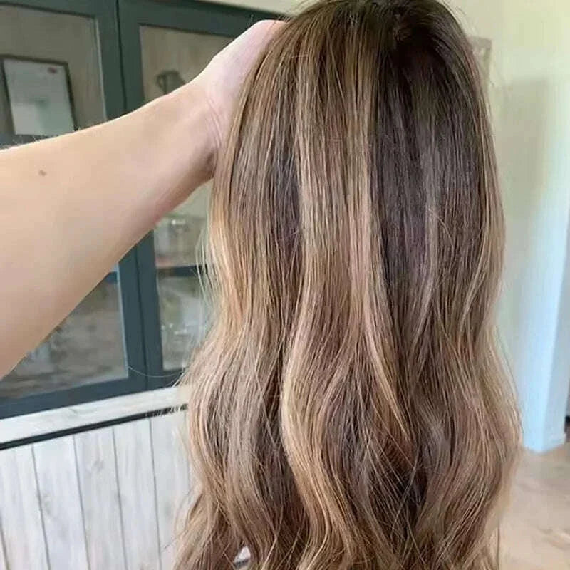 Premium European Synthetic Hair lace Top Jewish wig Brown caramel highlights colored lace front wig Hight Density For Women Use