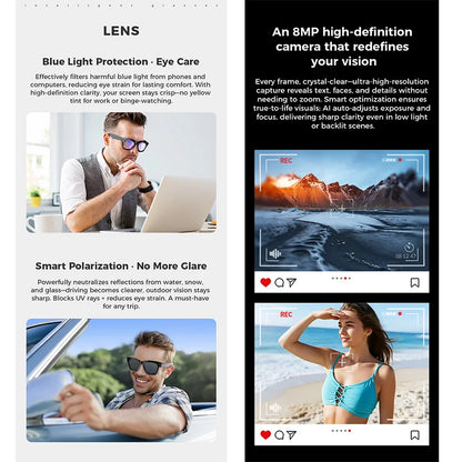 AI Smart Glasses Built-in Camera Photography Video Recording Voice Translation 250mAh Waterproof Music Bluetooth Smart Glasses