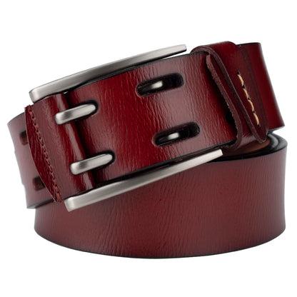 Men's Double Pin Buckle Genuine Leather Belt Casual 4.1cm