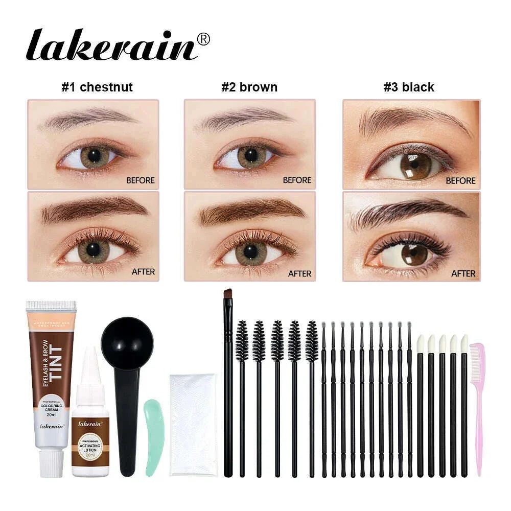 Lakerain Eyebrow Tint Dye Professional Eyebrow Dye Waterproof Long-lasting Eyebrow Brow Kit Semi Permanent Home Use Pro Kit