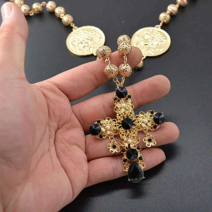 2024 Baroque Cross Holloway crystal antique necklace, fashion show premiere palace-style women's necklace, sweater chain
