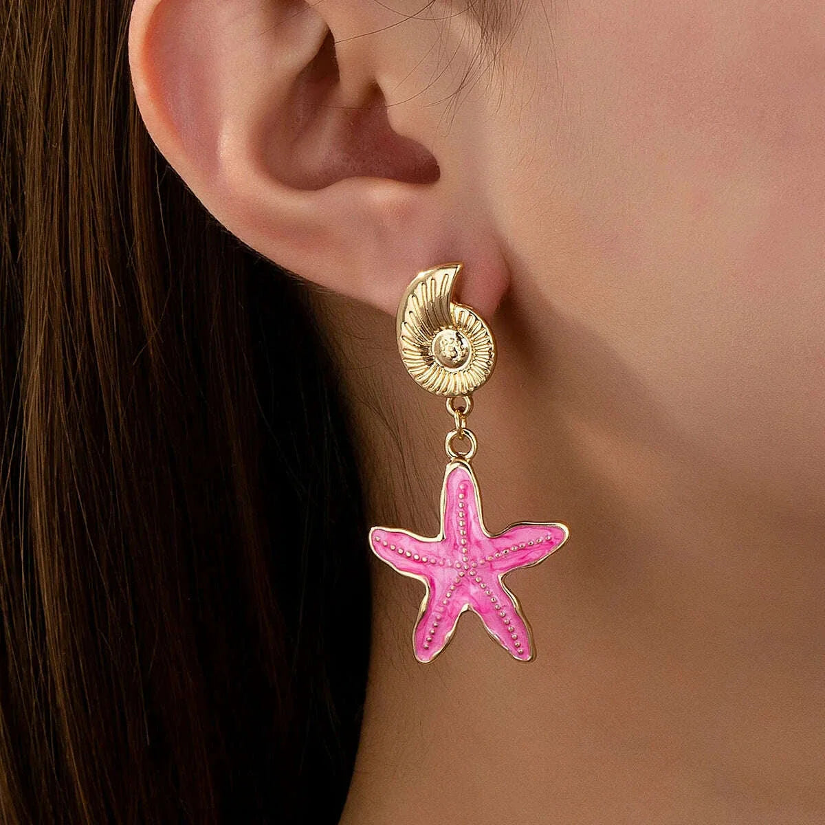 Conch Earrings for Women Fashion Children's Fun Ocean Series Metallic Color Starfish Beach Holiday Style Banquet Gift