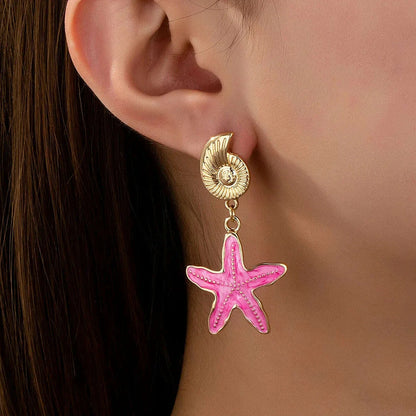 Conch Earrings for Women Fashion Children's Fun Ocean Series Metallic Color Starfish Beach Holiday Style Banquet Gift