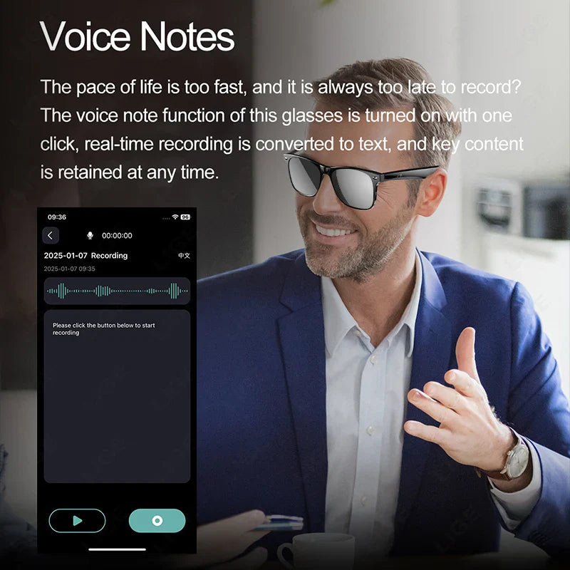 LIGE Smart Glasses 163 Language AI Intelligent Real-time Translation Sunglasses Sport Fitness Bluetooth Calling Music Eyeglasses