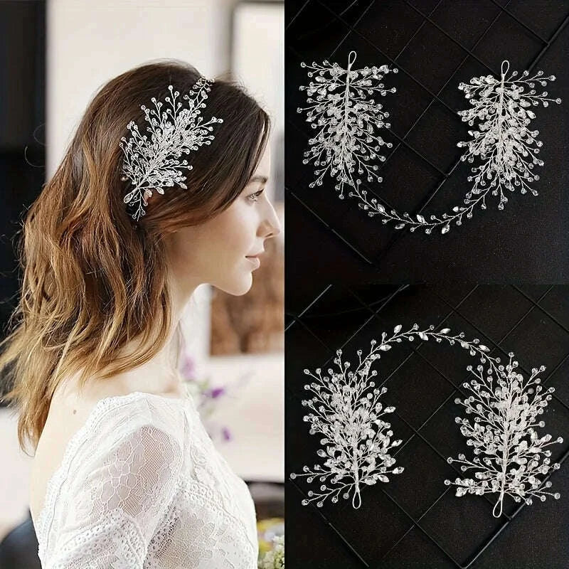 Bridal Hair Accessories Crystal Pearl Headband Tiara Rhinestone Leaf Headband Hairband For Women Elegant Princess Headwear