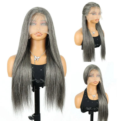 200% Density Silver Grey Straight 13x6 HD Lace Frontal Wigs Human Hair 30 32 Inch Human Hair Wigs Straight Brazilian For Women