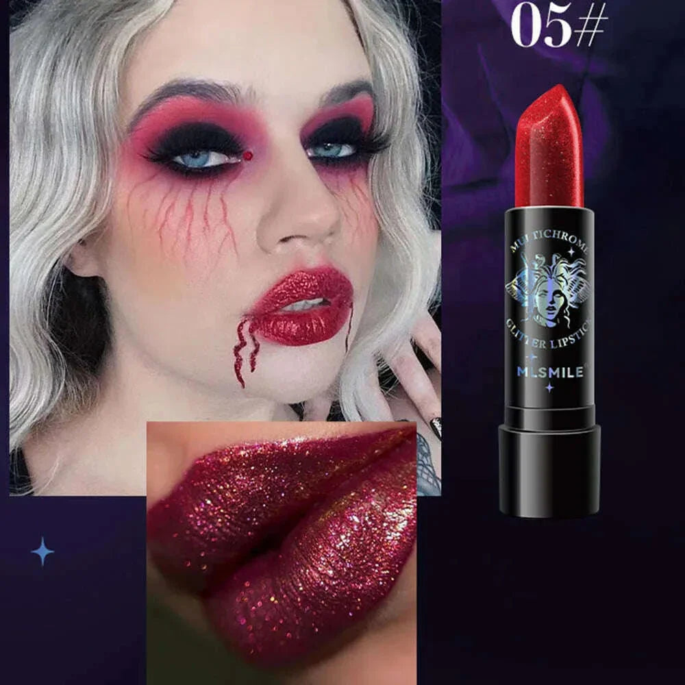 6Colors Glitter Lipstick Waterproof Long Lasting Diamond Pearlescent Metallic Lipstick Black Lipgloss Women Lips Makeup Cosmetic