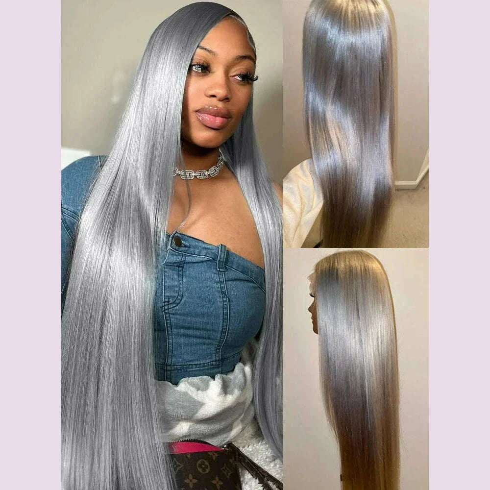Silver Grey Straight Wigs Human Hair Vietnamese 220% Density 13x6 HD Lace Frontal Colored Wig 38 Pre Plucked With Baby Hairline