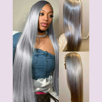 Silver Grey Straight Wigs Human Hair Vietnamese 220% Density 13x6 HD Lace Frontal Colored Wig 38 Pre Plucked With Baby Hairline