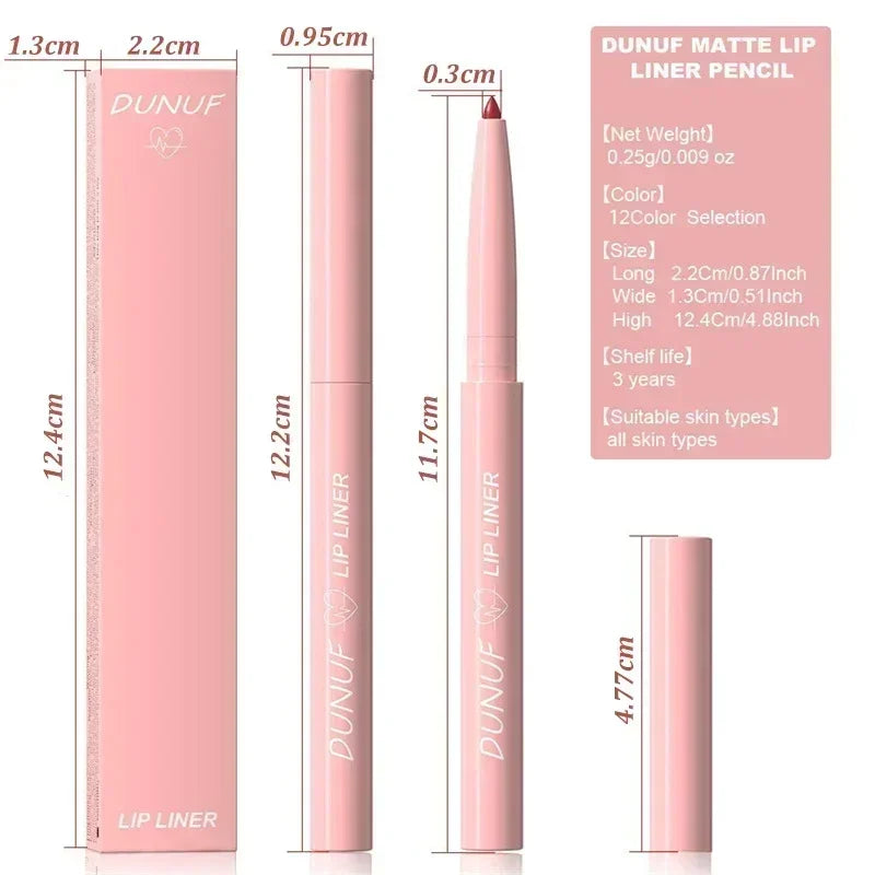 Waterproof Matte Lipliner Pencil Red Contour Tint Lipstick Long Lasting Non-stick Cup Moisturising Lips Makeup 12 Colors