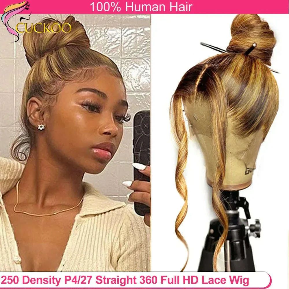 250 Density Highlight Straight 360 Full Hd Lace Front Wigs Honey Blonde Colored Lace Frontal Wig 30 Inch Glueless Wig Human Hair