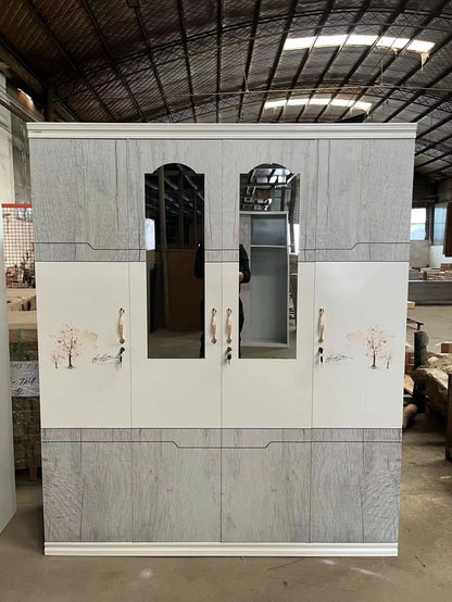 A White Modern Locker Bedroom Clothes Storage Metal Swing Doors Steel  Wardrobe With Mirror